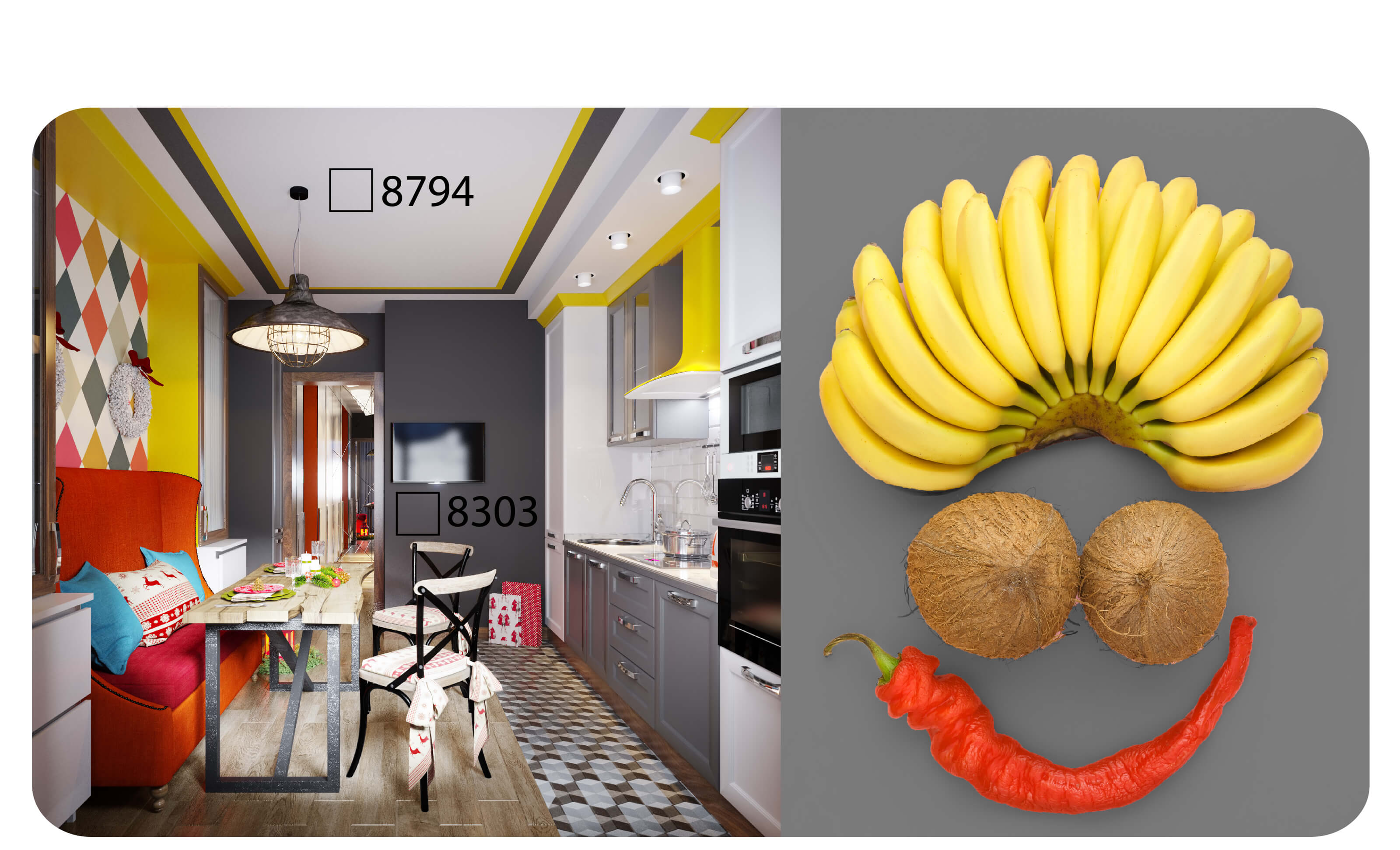 ห้องครัวสีเทาแบบเรโทรผสมผสาน