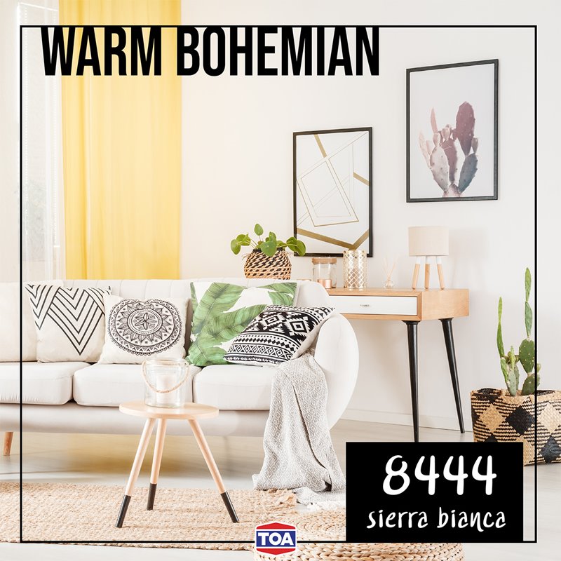 ห้องนั่งเล่นสีขาวสวยๆ สไตล์โบฮีเมียน