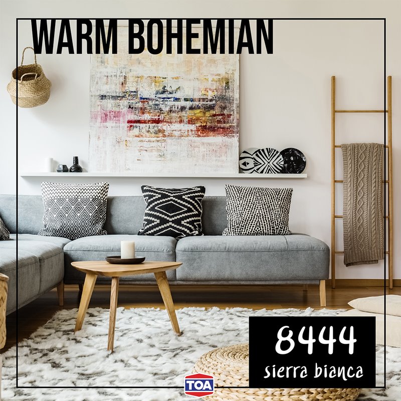 ตัวอย่างห้องนั่งเล่นสีขาว Warm Tone TOA 8444 