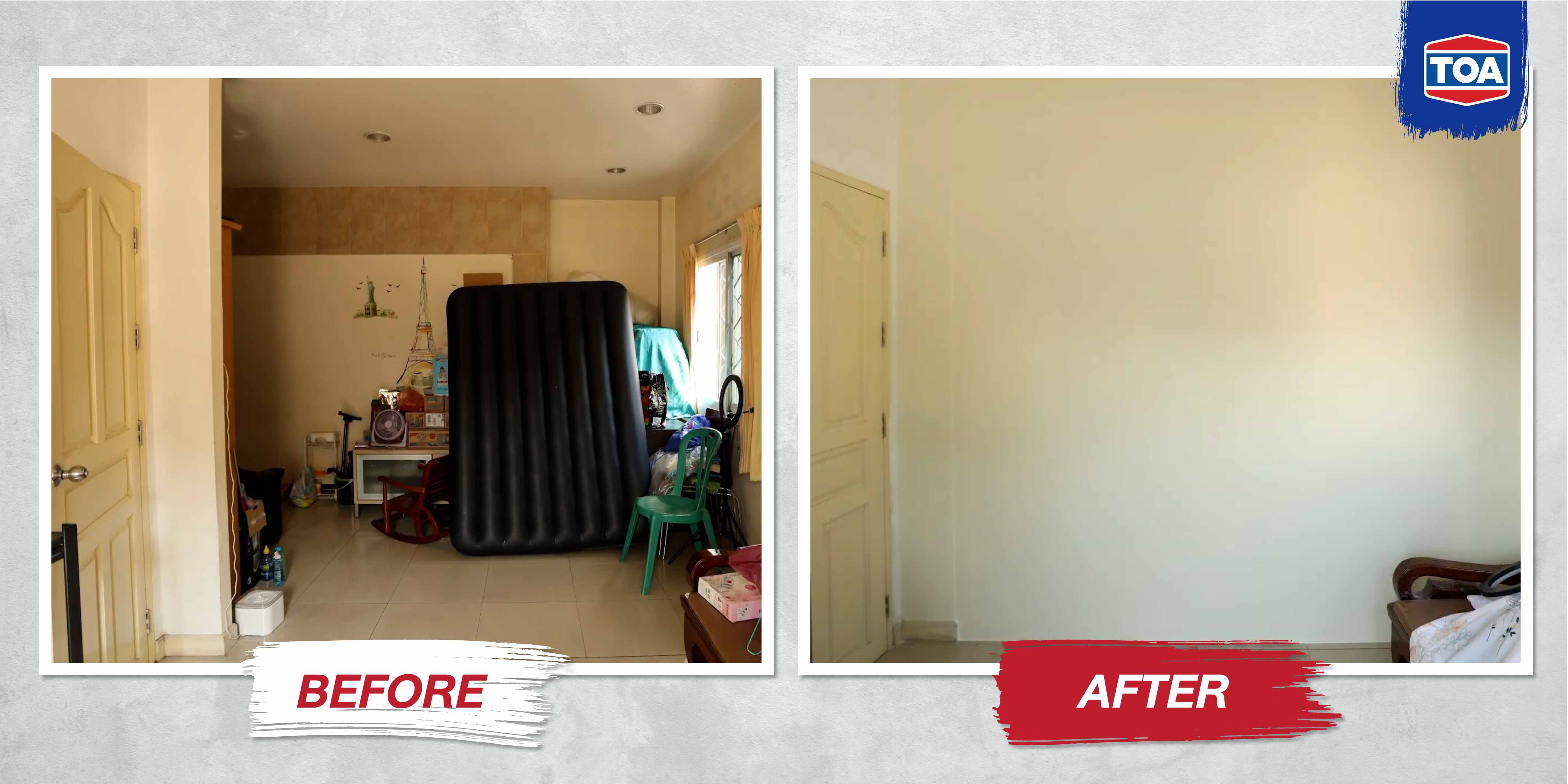 ภาพ Before After รีโนเวทบ้านเก่า แบ่งพื้นที่ด้วยการใช้แผ่นยิปซั่มกั้นห้อง โดย TOA