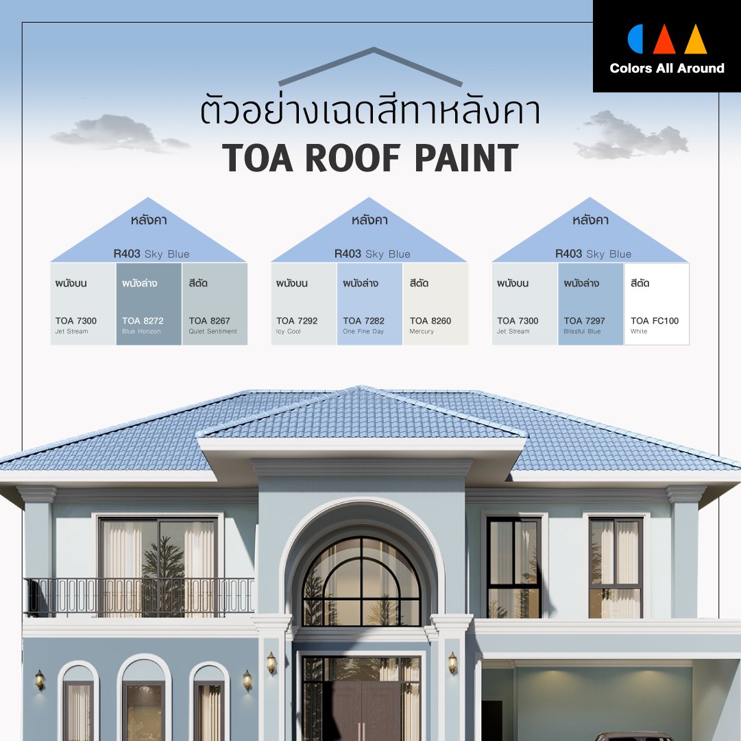 เฉดสีทาหลังคาบ้านสีฟ้าอ่อน ช่วยสะท้อนความร้อนให้บ้าน ลดอุณหภูมิ