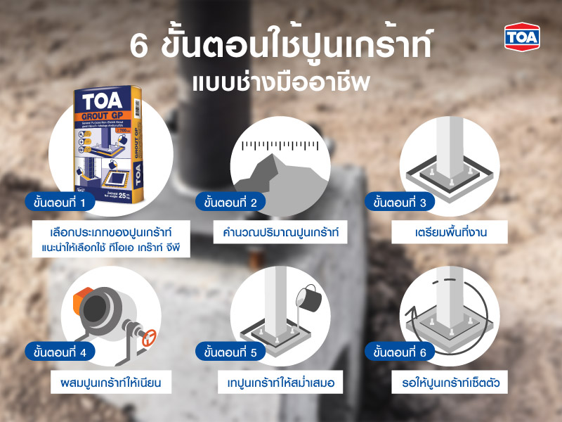 6 ข้ันตอนใช้ปูนเกร้าท์แบบช่างมืออาชี