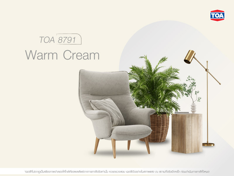 ห้องนั่งเล่นสีขาวบรรยากาศอบอุ่นเฉดสี Warm Cream 